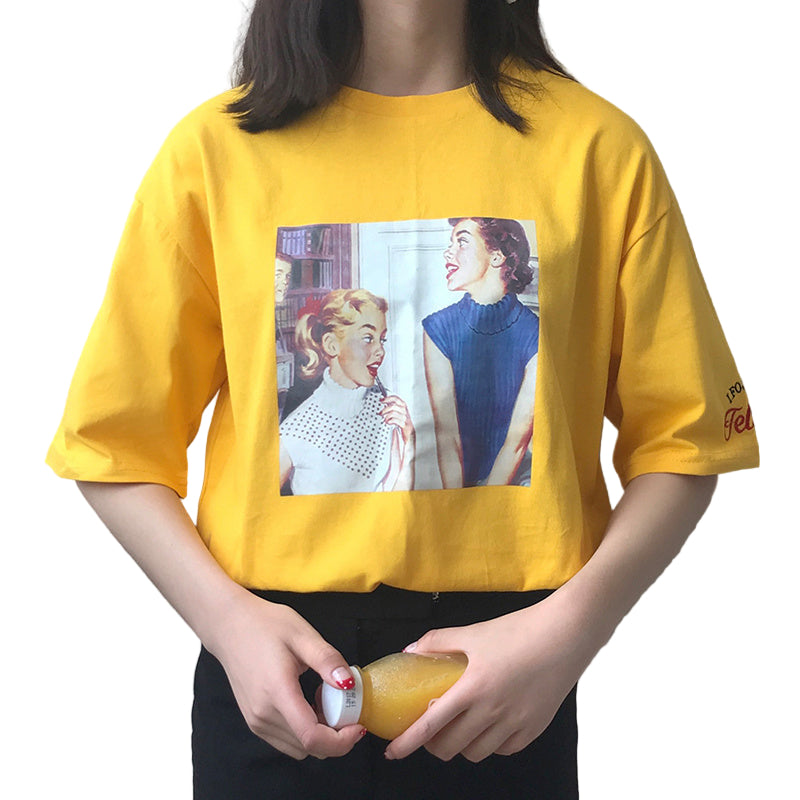 Vintage Print Korean Style T-shirt