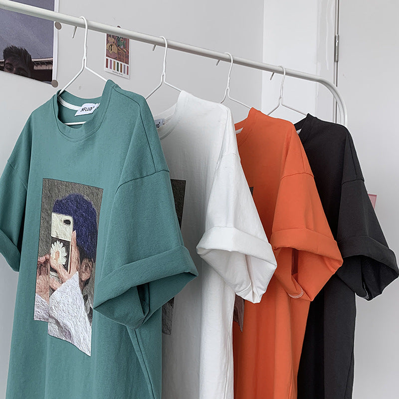 Loose Vintage Print Wide Sleeve T-Shirt