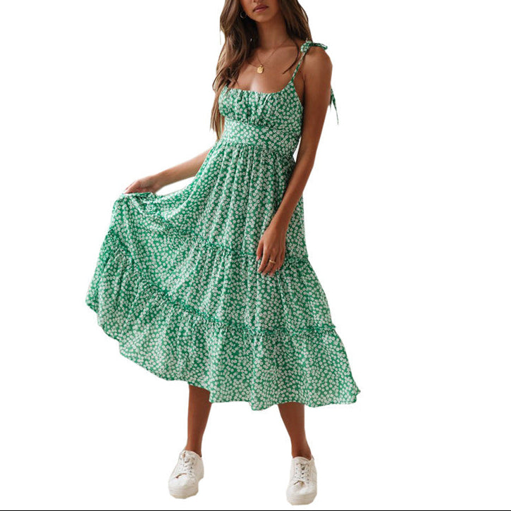 Vintage Print Halter Dress