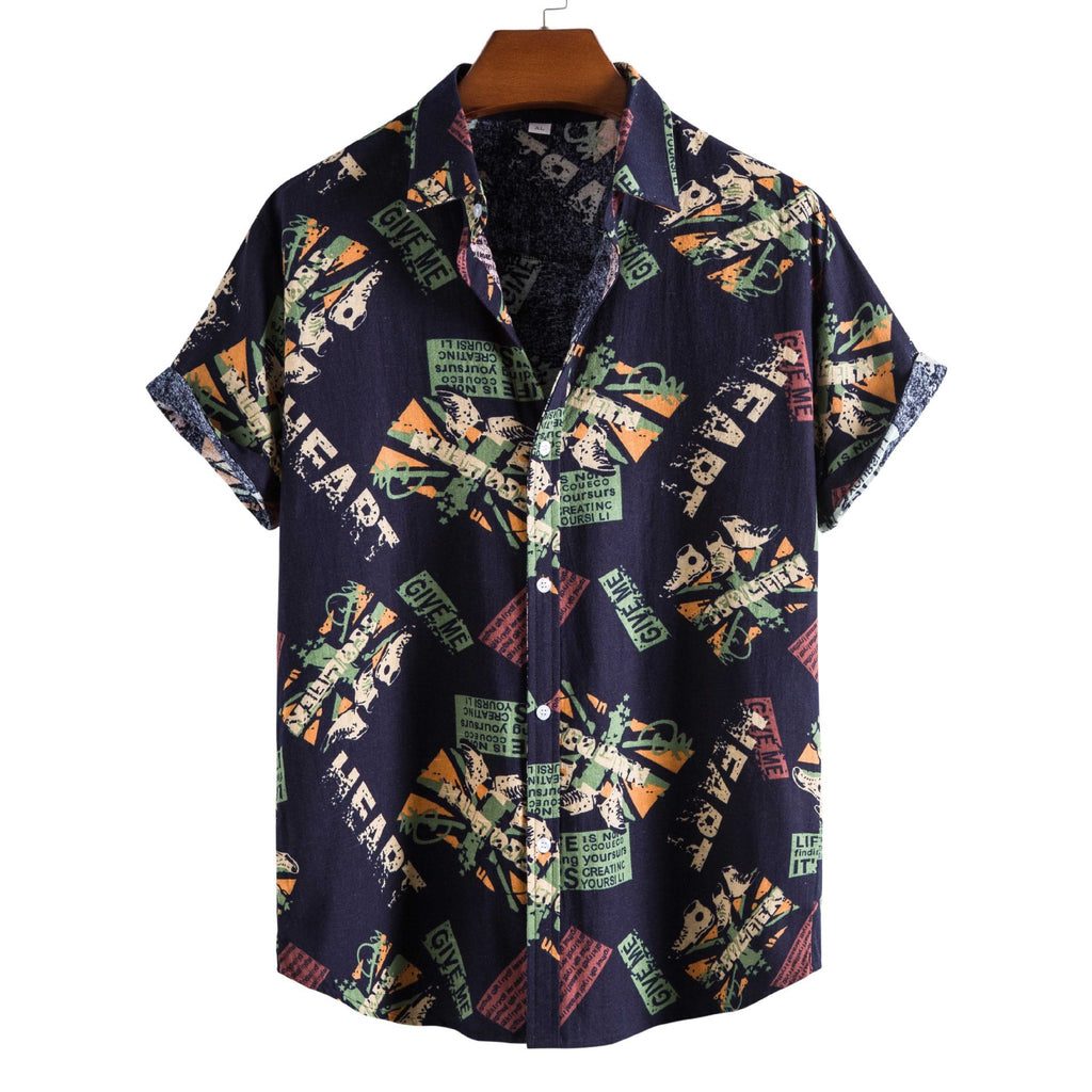 Men Vintage Print Collar Shirt