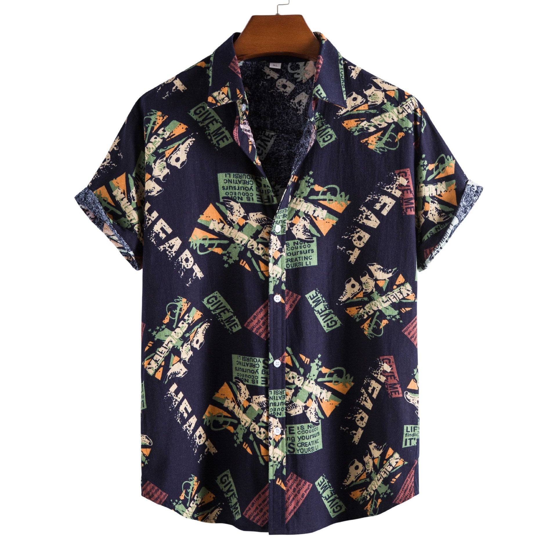 Men Vintage Print Collar Shirt