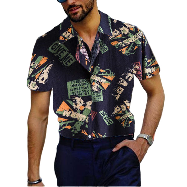 Men Vintage Print Collar Shirt