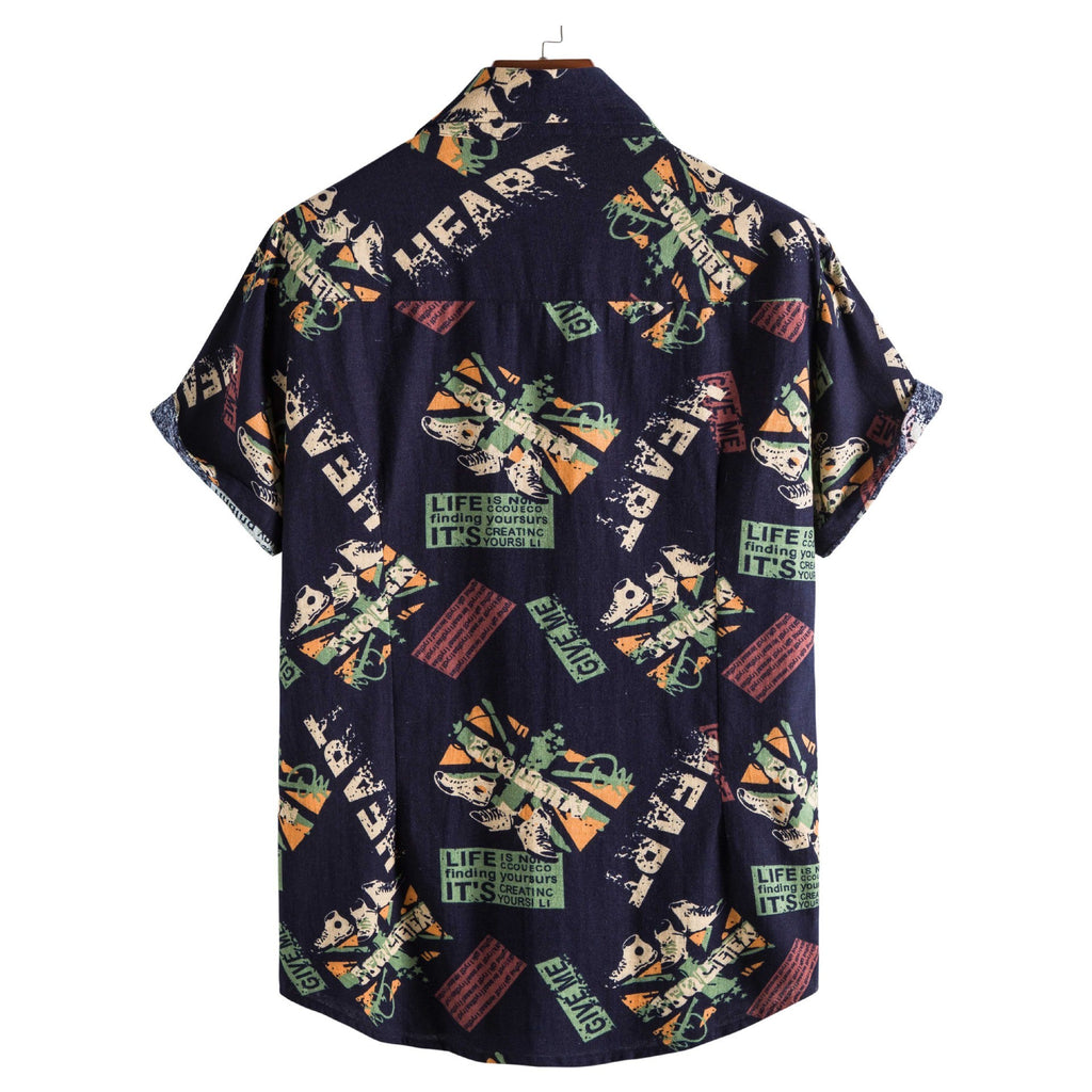 Men Vintage Print Collar Shirt