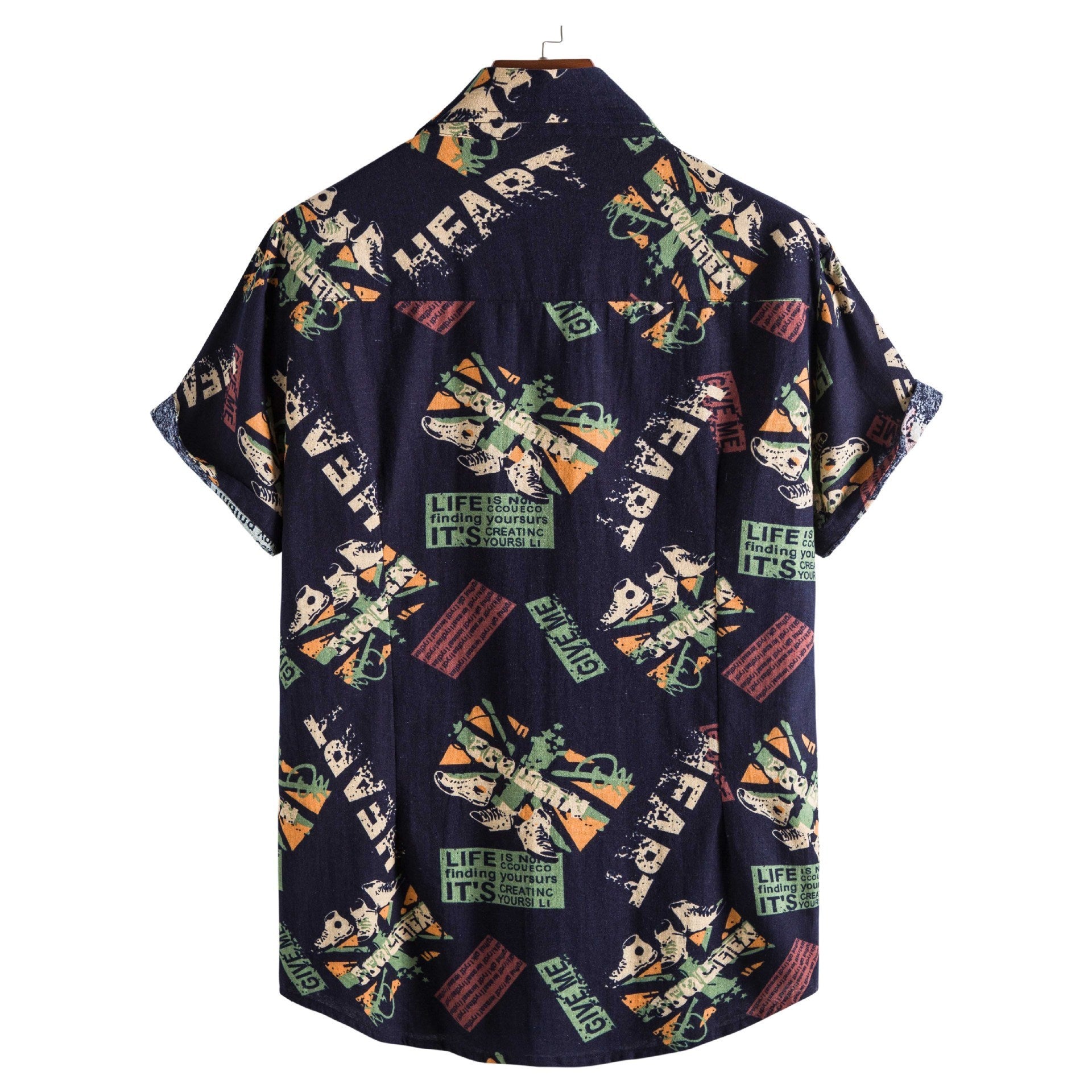 Men Vintage Print Collar Shirt
