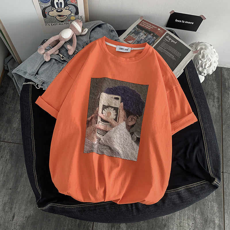 Loose Vintage Print Wide Sleeve T-Shirt