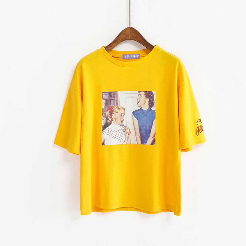 Vintage Print Korean Style T-shirt