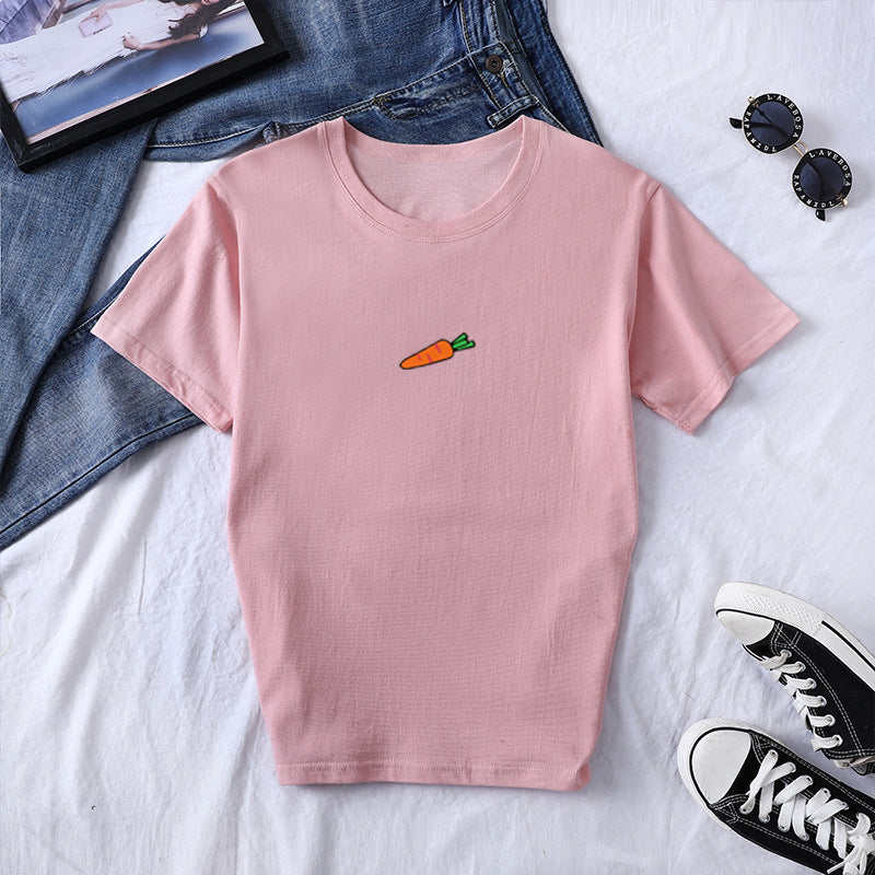 Carrot Print Short Sleeve T-Shirt