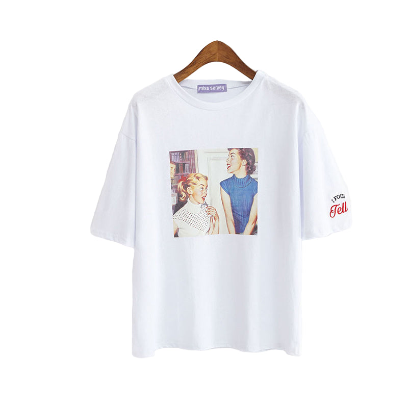 Vintage Print Korean Style T-shirt