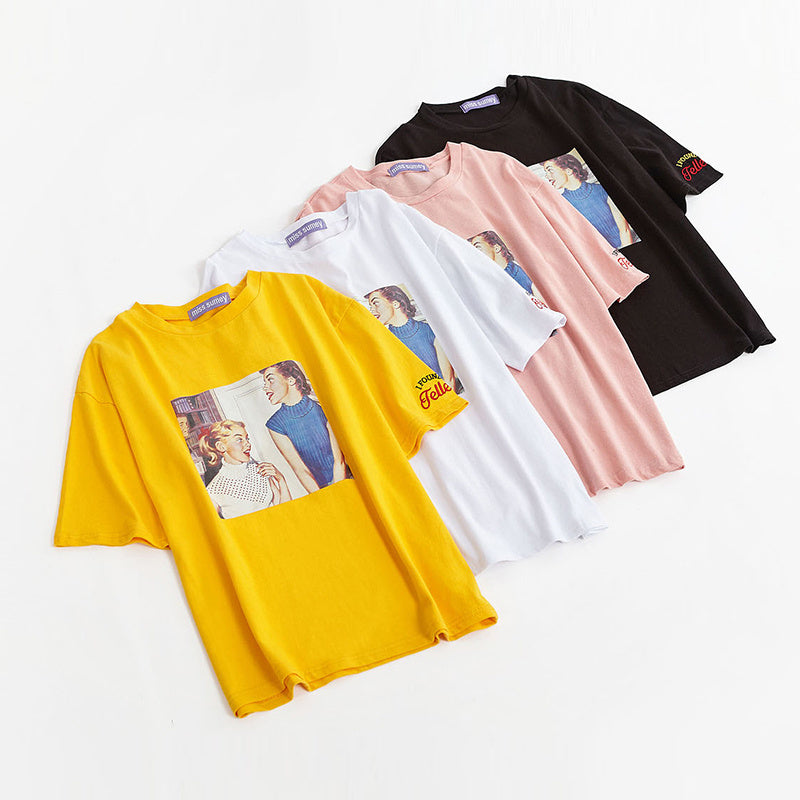 Vintage Print Korean Style T-shirt