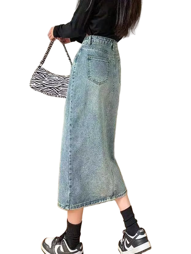 High Waist Slit Denim Skirt