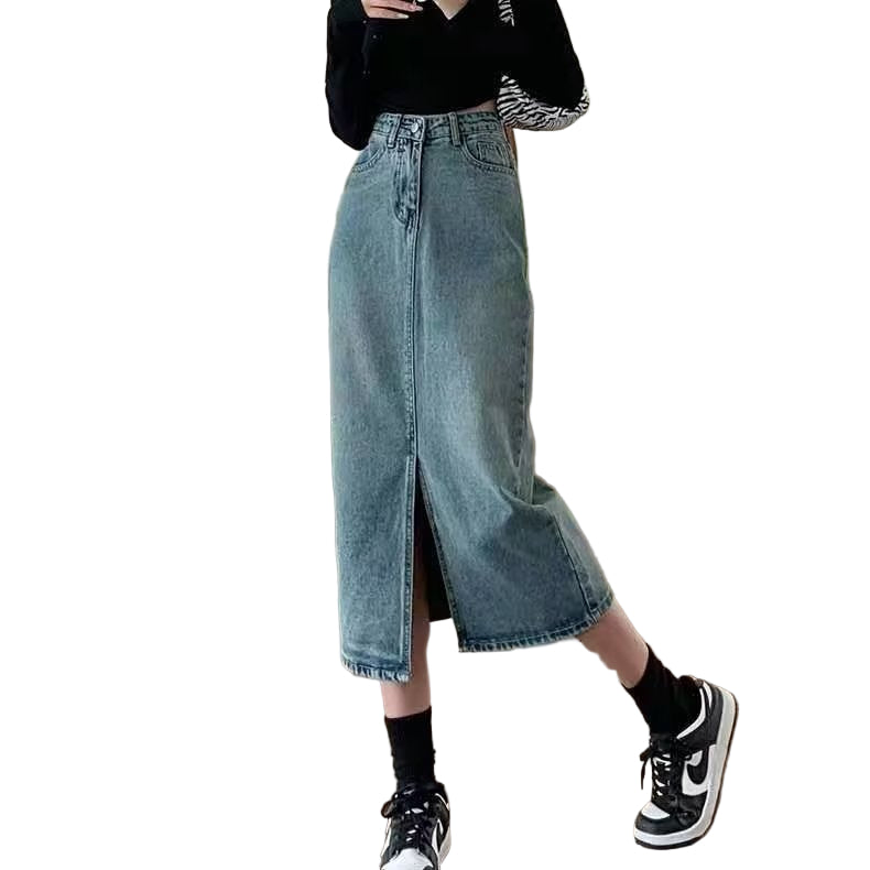 High Waist Slit Denim Skirt