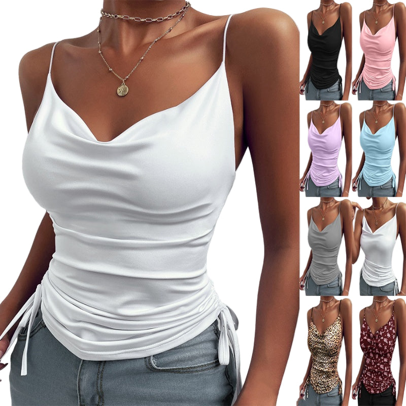 Ruched Spaghetti Strap Cowl Neck Camisole