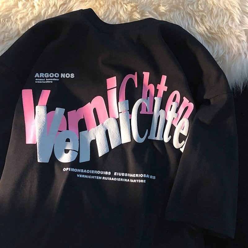 Cotton Vintage Print Short Sleeve Men's T-shirt