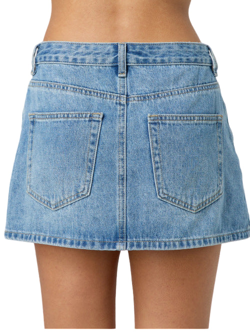 Casual Stretch Washed Denim Short Skirt