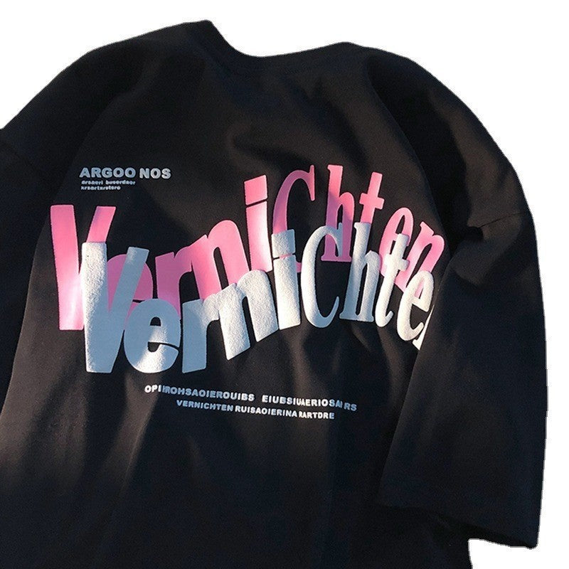 Cotton Vintage Print Short Sleeve Men's T-shirt